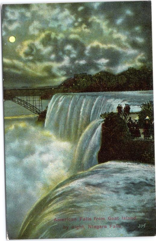 American Falls from Goat Island at night - divided back