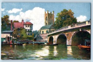 Oxfordshire England Postcard Henley-on-Thames Bridge Church c1910 Oilette Tuck