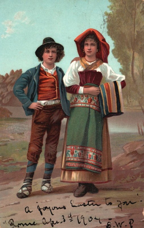 Vintage Postcard 1904 Indian Costume Worn By The Young Boy And Girl