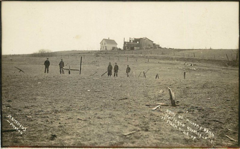 1909 RPPC; Ruins of Michams Barn Scattered 1/4 Mile by Tornado, Unkn. Midwest US