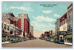 1951 Broadway Maling Shoes Scene The Steel City Gary Indiana IN Cars Postcard