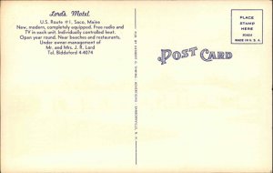 Saco Maine ME Lords Motel c1940s-50s Linen Postcard