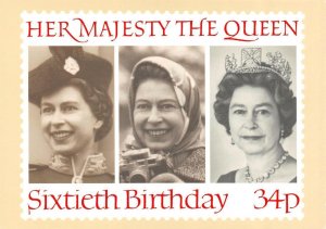 UK, England  HER MAJESTY THE QUEEN PORTRAITS 60th Birthday Stamp  4X6 Postcard