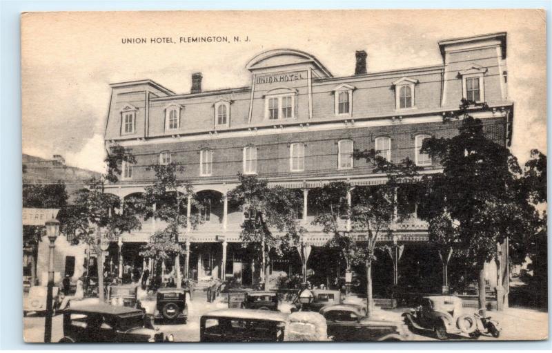 Union Hotel Flemington NJ New Jersey Classic Cars Vintage Postcard C94