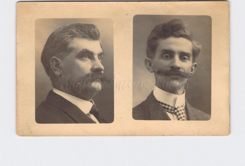 RPPC REAL PHOTO POSTCARD STUDIO PORTRAIT OF TWO MEN WITH EXCELLENT MOUSTACHES