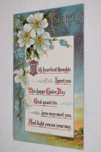 Easter Greetings Postcard White Flowers Posted 1910 Cancel Mark and 1 cent Stamp