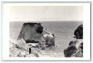 c1940's Pacific Ocean View Woman On Stairs Rocks RPPC Photo Unposted Postcard 