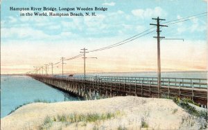 Hampton river Bridge Wooden Bridge Beach New Hampshire Vintage Postcard Unused 