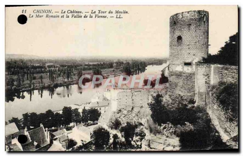 Old Postcard Chinon Chateau Tour du Moulin Roman Wall and the Vallee de la Vi...