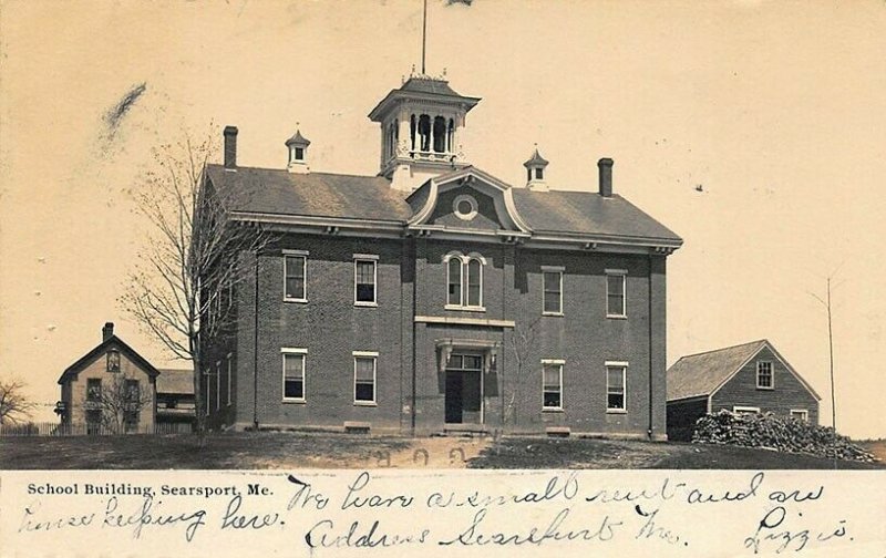 Searsport ME School Building 1906 Real Photo Postcard United States