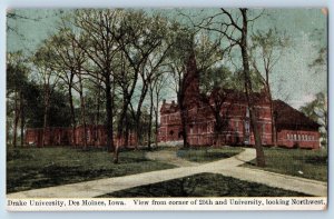 Des Moines Iowa IA Postcard Drake University Building Exterior View 1911 Antique