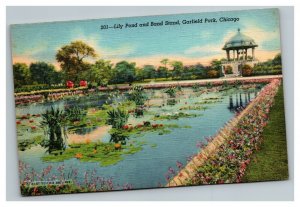 Vintage 1940's Postcard Lily Pond & Bandstand Garfield Park Chicago Illinois