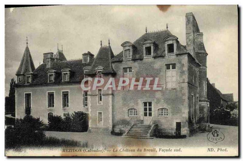 Old Postcard Mezidon Le Chateau du Breuil Facade south