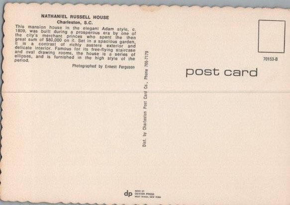 Nathaniel Russell House Charleston South Carolina Continental Postcard 1964