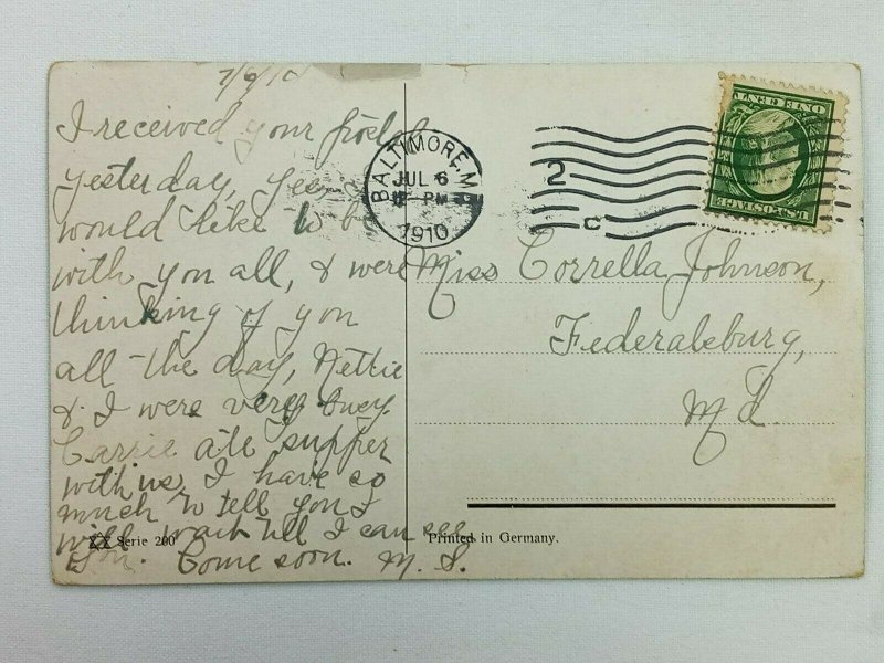 Sailboats in the Ocean in the Moonlight Vintage Postcard 1910