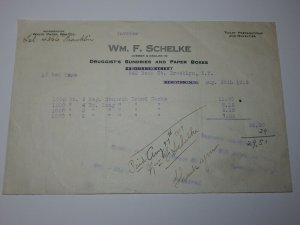 1919 Wm F Schelke Druggists Sundries & Paper Boxes Brooklyn NY Corks Letterhead