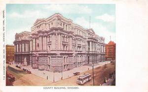 Chicago Illinois~County Building Corner View~Trolley in Street~c1905 Postcard