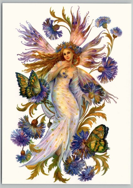 PRETTY WOMAN Long Hair Fairy of cornflowers Fantasy Pixie New Russian Postcard