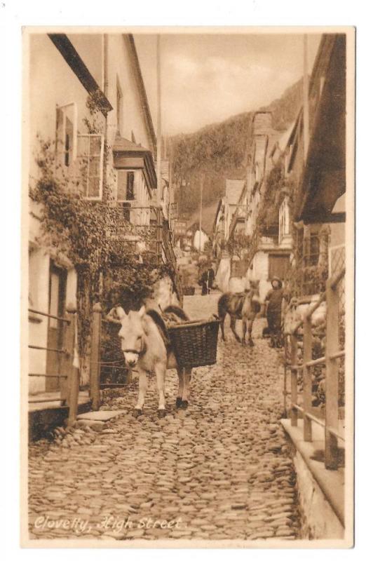 UK Clovelly England High Street Donkeys Vtg Frith's Postcard