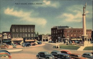 Angola Indiana IN Public Square Classic Cars Linen Vintage Postcard