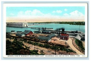 c1920's General View Mississippi River Power Plant Dry Dock Keokuk IA Postcard 