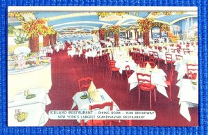 Vtg c1940's ICELAND Scandinavian Restaurant Buffet Dining Room New York Postcard