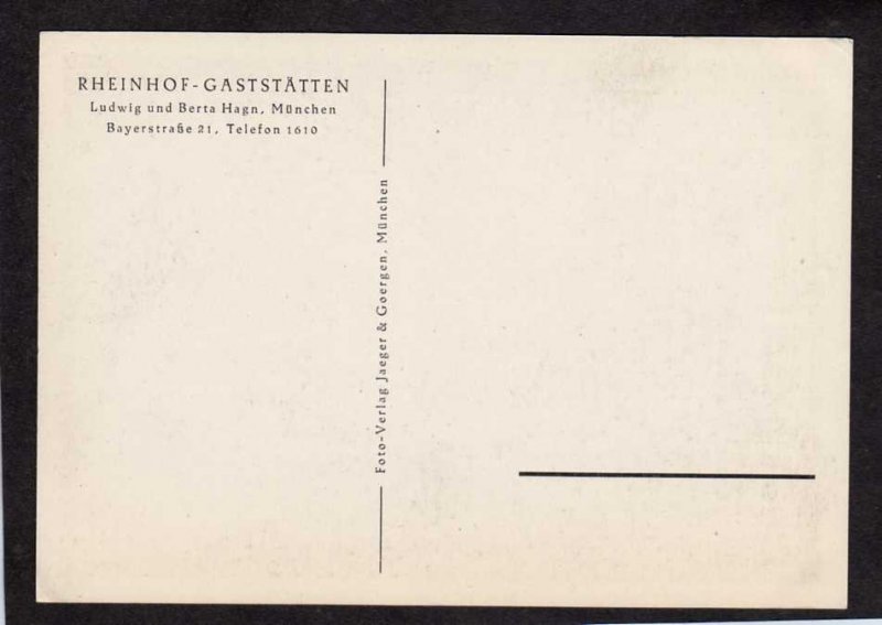 Rheinhof Gaststatten Restaurant Hotel MUNICH GERMANY Postcard Munchen