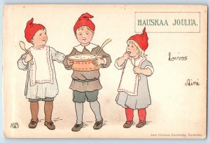 c1905 Merry Christmas Children With Bowl Of Porridge Posted Antique Postcard