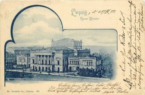 c1899 Postcard View of Leipzig Germany, Neues Theater, Saxony Blue Ink posted