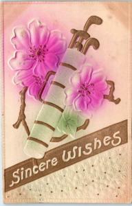 GOLF CLUBS   Embossed  Airbrush  Greeting     1911    Postcard