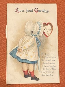 J78/ Valentine’s Day Postcard c1910 Mechanical Ellen Clapsaddle Girl Heart 441