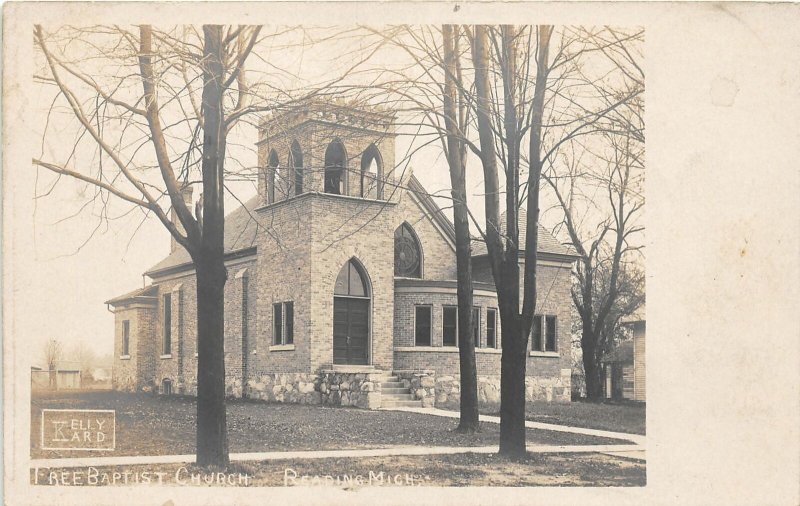 G21/ Reading Michigan RPPC Postcard c1910 Free Baptist Church Building