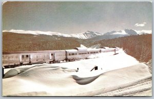 Vtg Vista-Dome California Zephyr Train Snow Colorado Rockies View Postcard