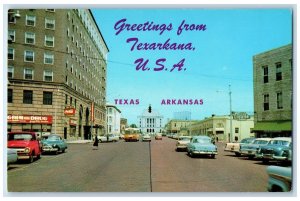 c1950's Greetings From Texarkana State Line Street Arkansas AR Vintage Postcard