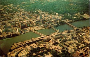 Aerial View Business Section Rockford Illinois Postcard