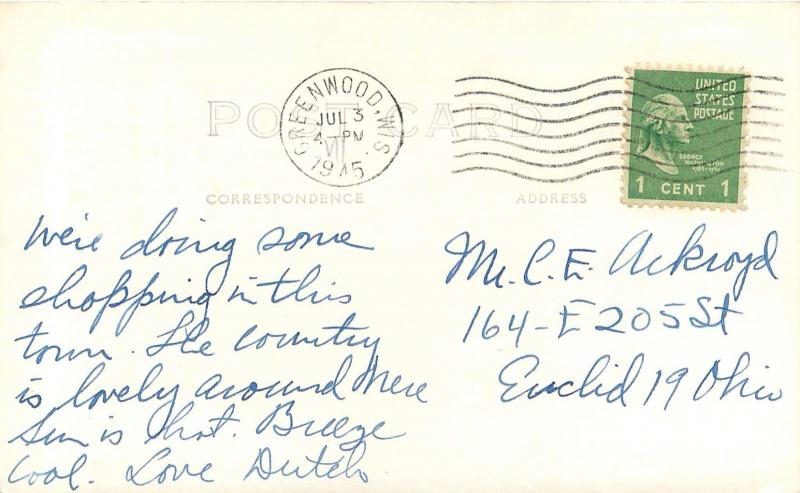 1940s RPPC Postcard; Street Scene Greenwood WI Clark County Posted