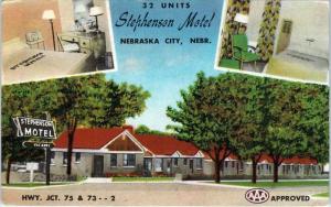 NEBRASKA CITY, NE Nebraska  STEPHENSON  MOTEL  1952  Roadside  Linen  Postcard