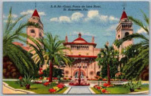 St. Augustine Florida 1940s Postcard Court Ponce De Leon Hotel