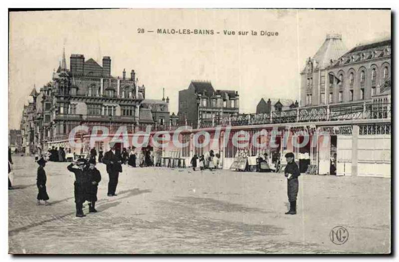 Old Postcard Malo Les Bains view on La Digue