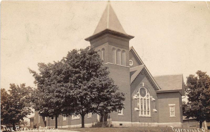 D23/ Thornville Ohio Postcard Real Photo RPPC 1908 The Reform Church Building 