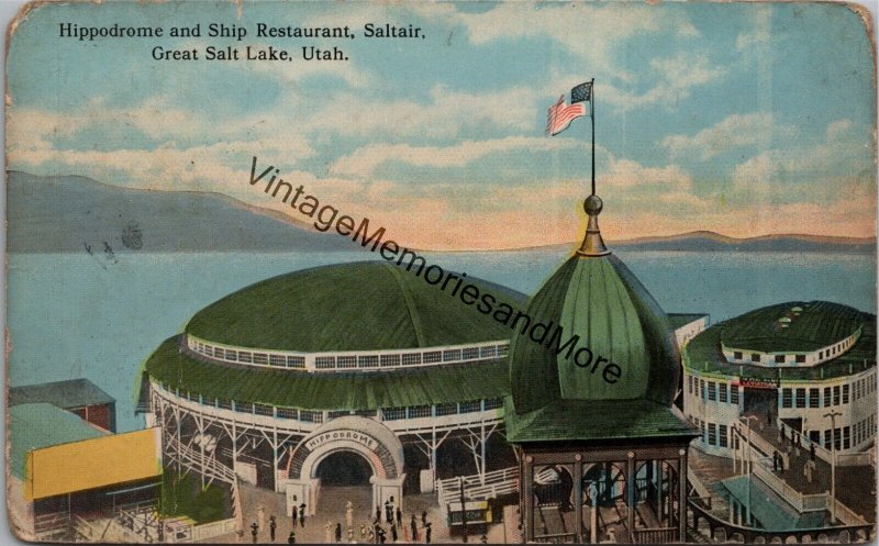 Hippodrome & Ship Restaurant Saltair Great Salt Lake UT Postcard PC315