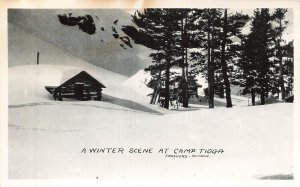 WINTER SCENE AT CAMP TIOGA CALIFORNIA~FRASHERS 1940s REAL PHOTO POSTCARD