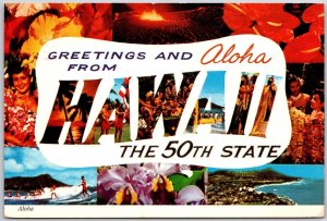1975 Greetings And Aloha Hawaii State Flower Beach Adventures Posted Postcard