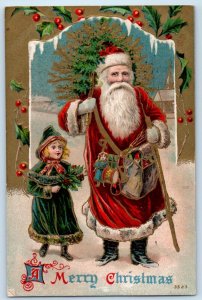 Christmas Postcard Santa Claus With Toys Old World New Sharon Maine ME 1912