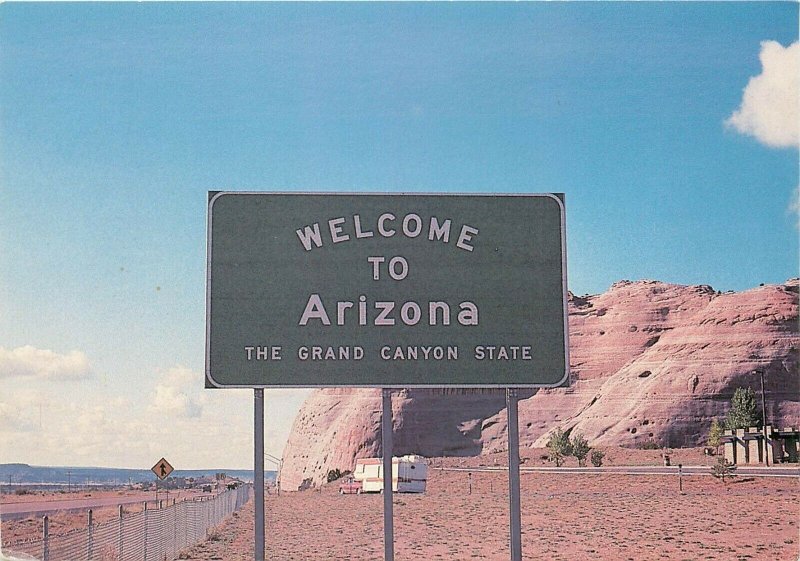 Welcome Arizona DOT Sign AZ road sign old car RV Recreational Vehicle Postcard