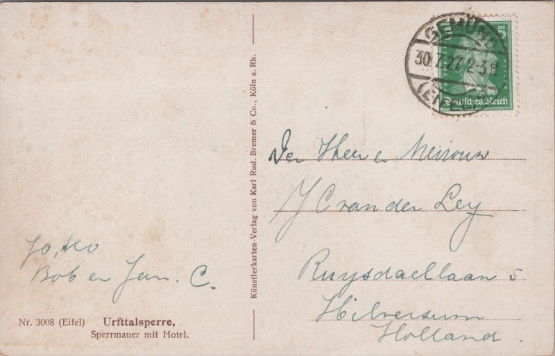 Germany Urfttalsperre Sperrmauer mit Hotel Vintage Postcard C170