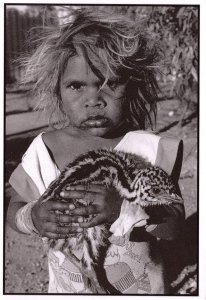 Aborigine Child & Baby Emu Bird Real Photo Australian Postcard