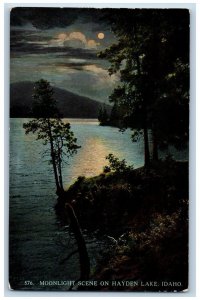 c1950's Moonlight Scene River Lake Reflection Hayden Lake Idaho Vintage Postcard