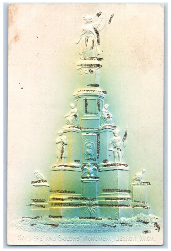 Soldiers And Sailors Monument Detroit Michigan MI Embossed Glitter Postcard 