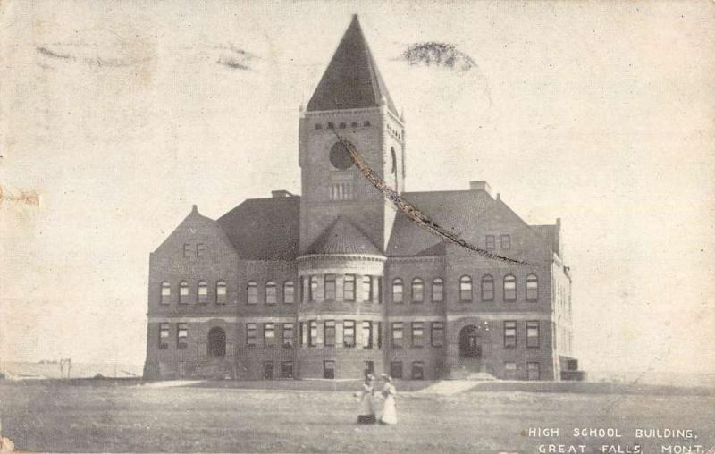 Great Falls Montana High School Building Street View Antique Postcard K83041